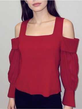 ADEAM Intermix “Province” ribbed cold shoulder top in rose red S L
